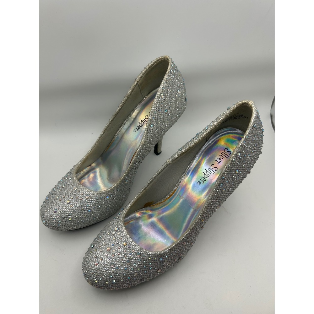 Silver Slipper‎ Mirage Women 5.5M Rhinestone Glitter Pumps Silver Formal Heels